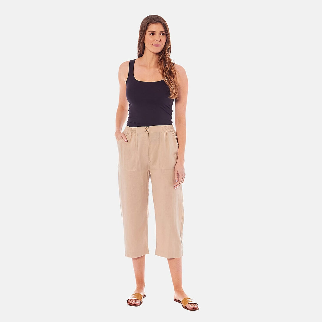 Charlotte West Ladies Linen Blend 3-4 Pant (Size 10) - Stone