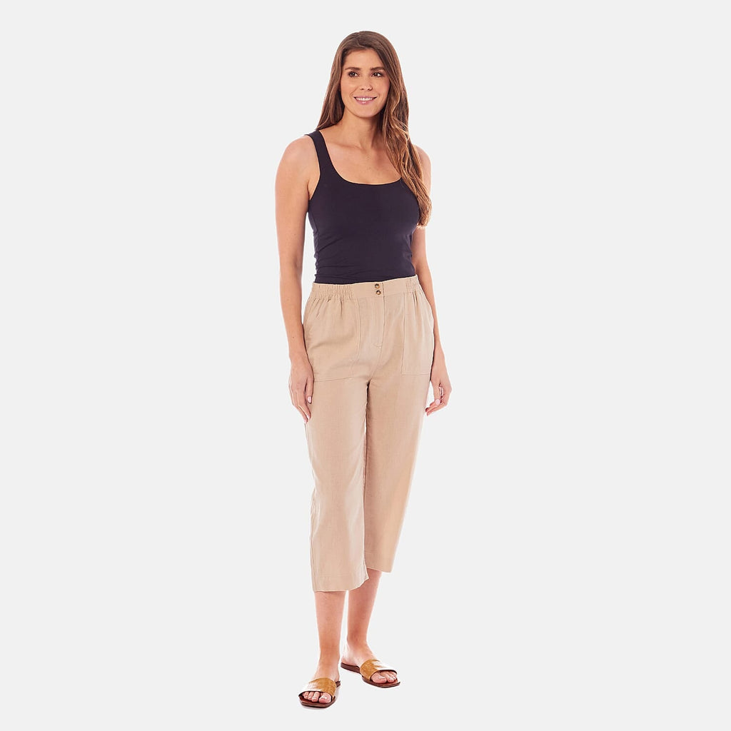 Charlotte West Ladies Linen Blend 3-4 Pant (Size 10) - Stone