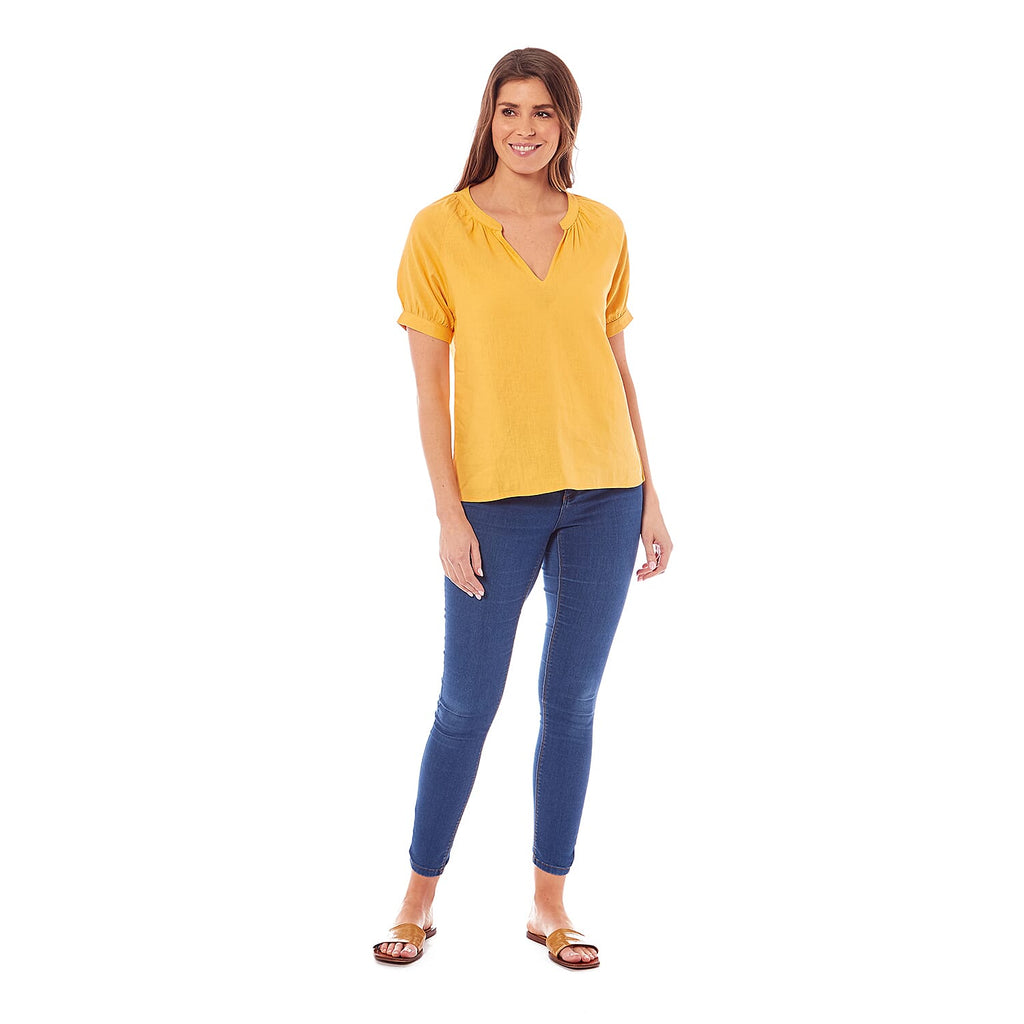 Charlotte West Ladies Linen Blend Top (Size 12) - Marigold