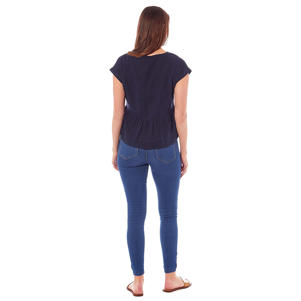 Charlotte West Ladies Linen Button Front Top (Size 10) - Navy V32619893 2