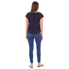 Charlotte West Ladies Linen Button Front Top (Size 10) - Navy