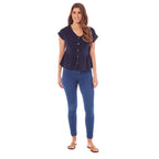 Charlotte West Ladies Linen Button Front Top (Size 10) - Navy