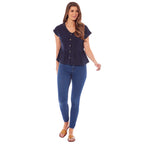 Charlotte West Ladies Linen Button Front Top (Size 10) - Navy