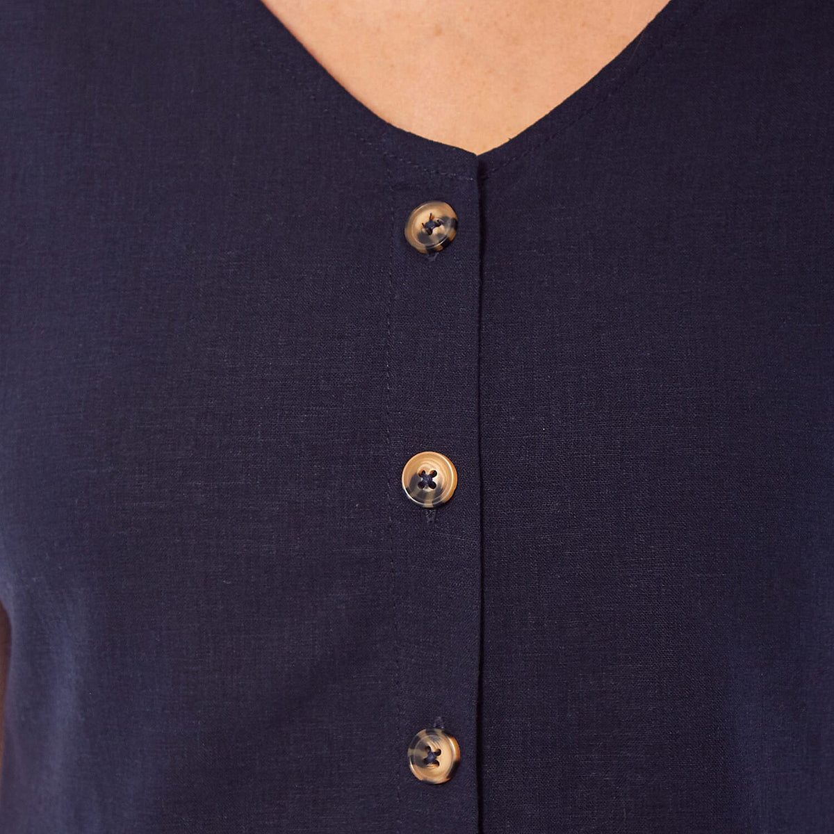 Charlotte West Ladies Linen Button Front Top (Size 10) - Navy V32619893 5
