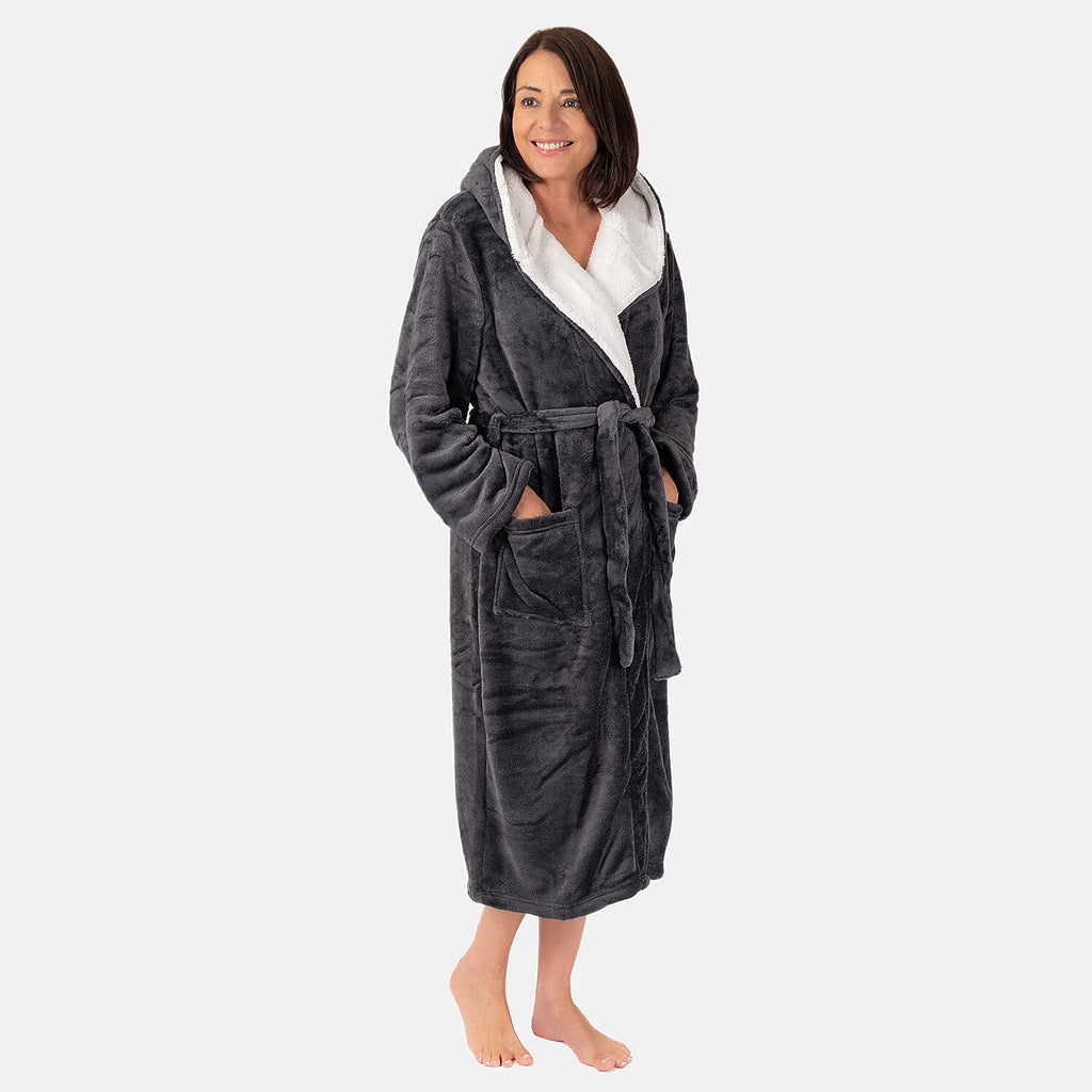 Charlotte West Ladies Zip Up Thick Piled Robe (Size 12-14) -  Light Grey