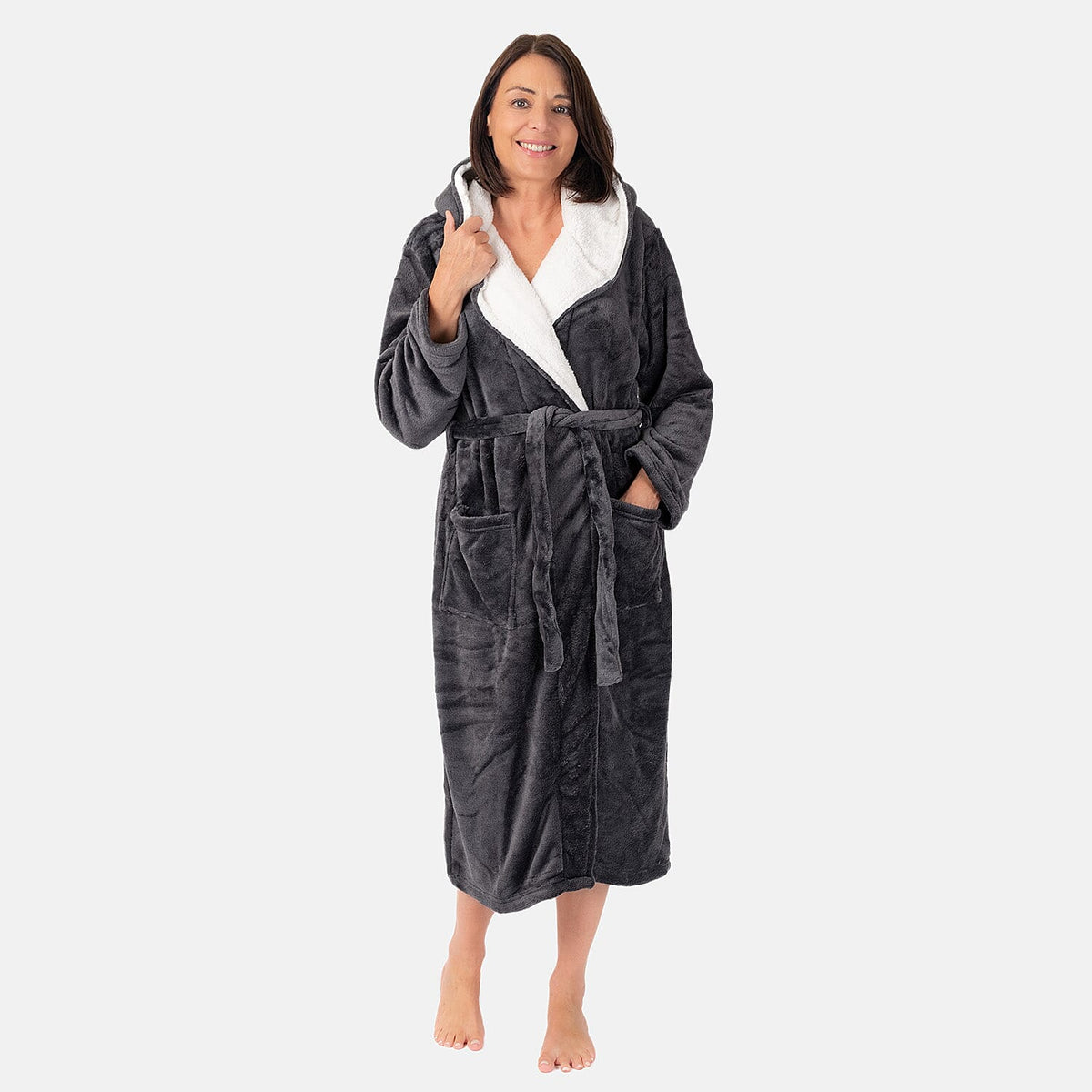 Charlotte West Ladies Zip Up Thick Piled Robe (Size 8-10) - Light Grey 7677011 2