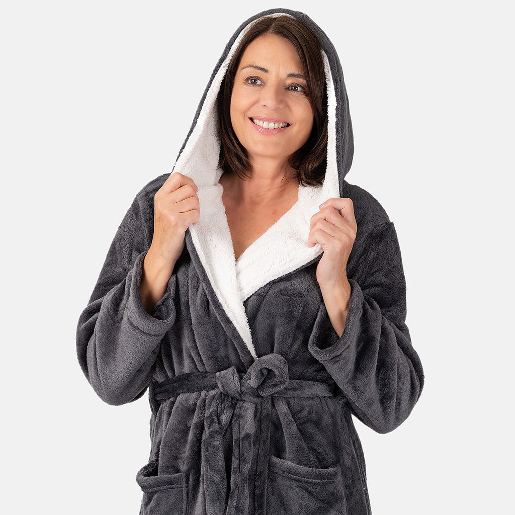 Charlotte West Ladies Zip Up Thick Piled Robe (Size 12-14) -  Light Grey