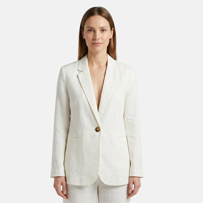 Charlotte West Linen Tailored Single Button Blazer With 2 Front Pockets (Size 12) - White 8523349 1