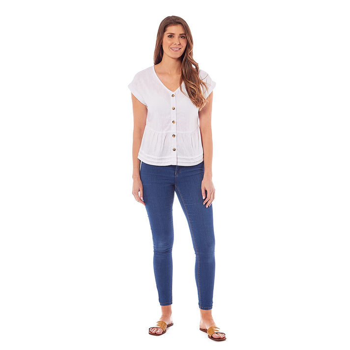 Charlotte West Linen Blend Top (Size 10) - White 7791231 1