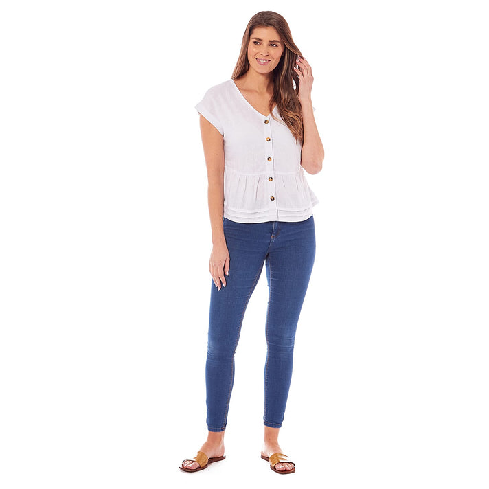Charlotte West Linen Blend Top (Size 10) - White 7791231 2