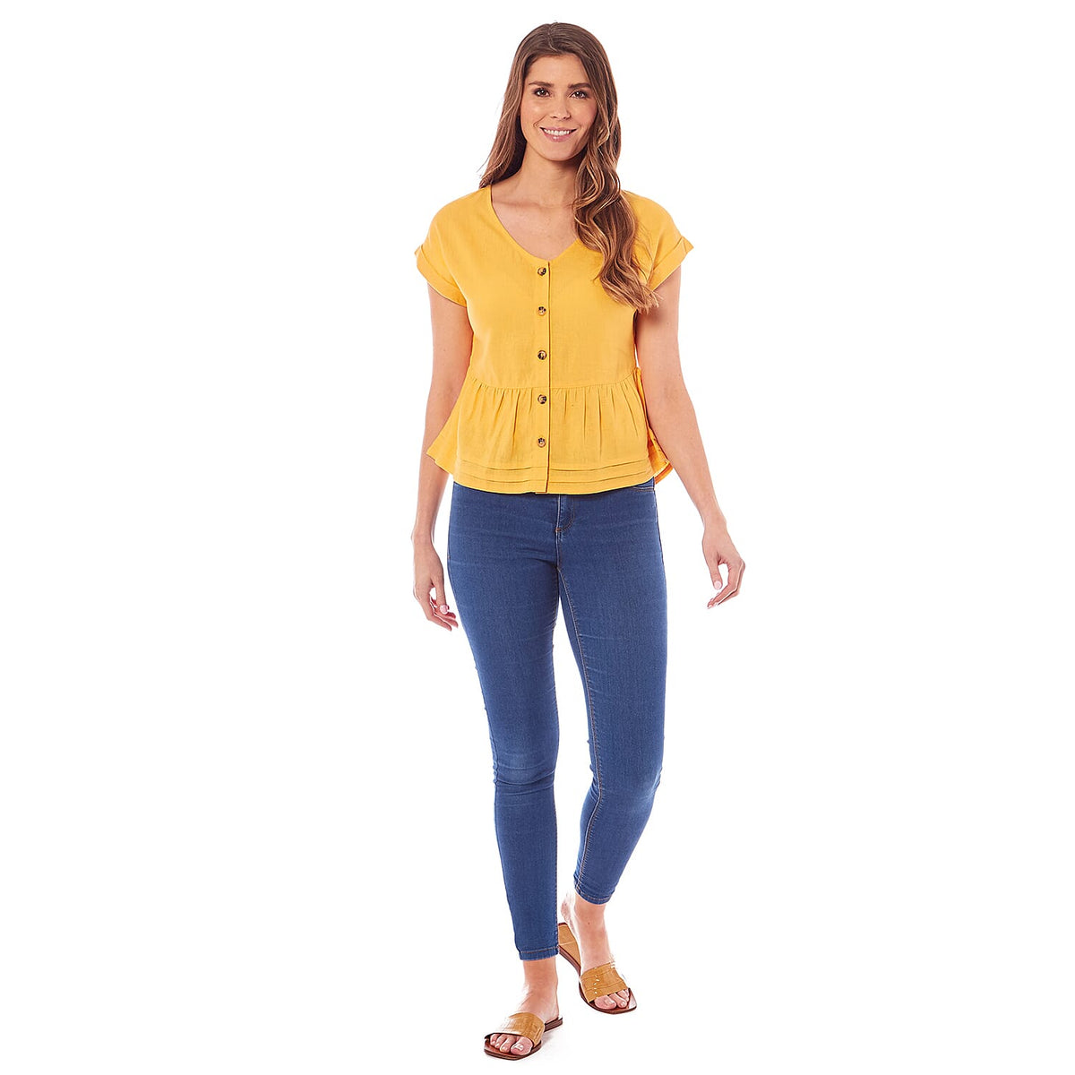 Charlotte West Linen Blend Top (Size 16) - Lemon V32608399 0