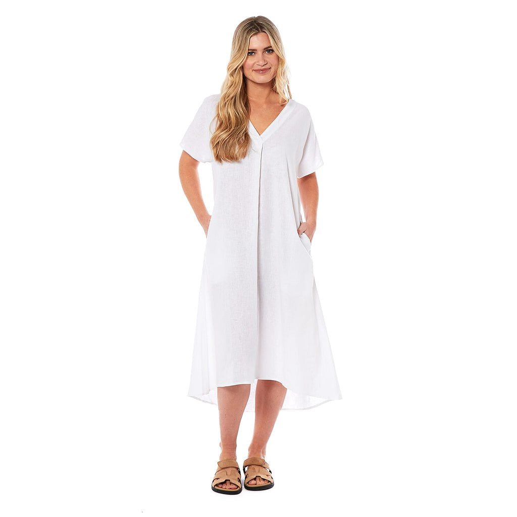 Charlotte West Linen Midi Dress - White (size-10)