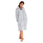 Charlotte West Ladies Zip Up Thick Piled Robe (Size 12-14) -  Light Grey