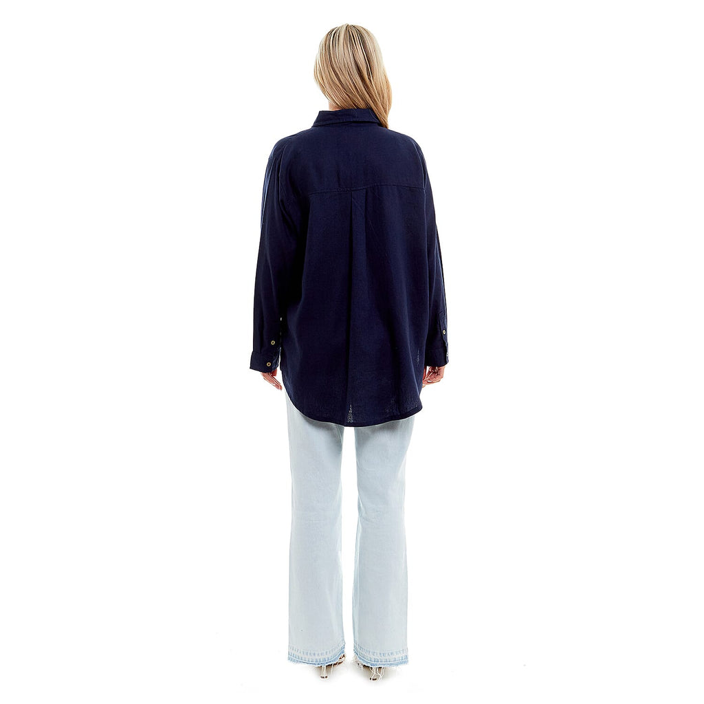 Charlotte West Ladies Linen Oversized Shirt (Size 10) - Navy