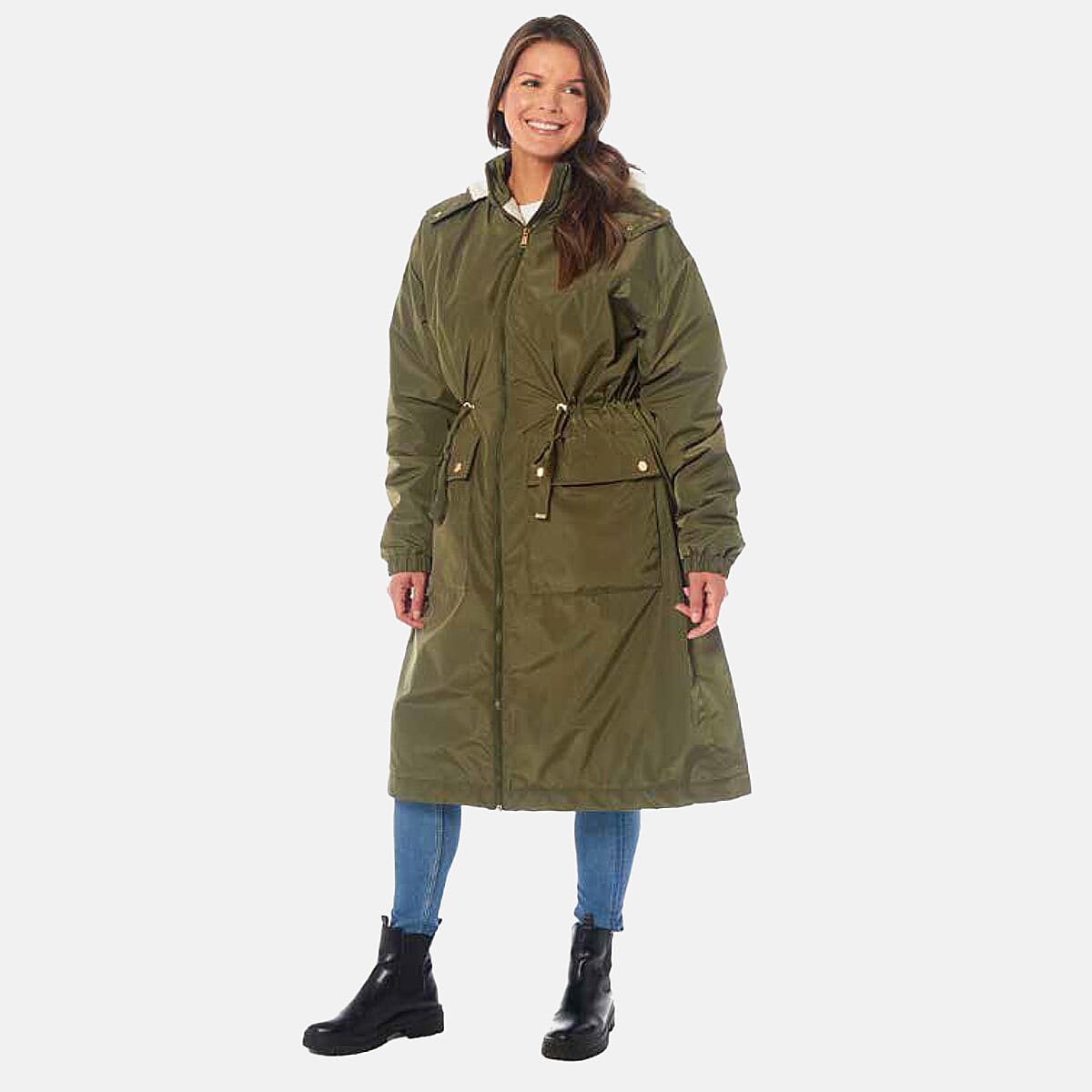 Charlotte West Water Resistant Sherpa Lined Hoodie Coat (Size 18) - Olive 8088679 0