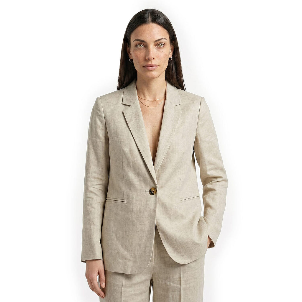 Charlotte West Womens Linen Blazer With 2 Front Pockets (Size 18) - Oatmeal