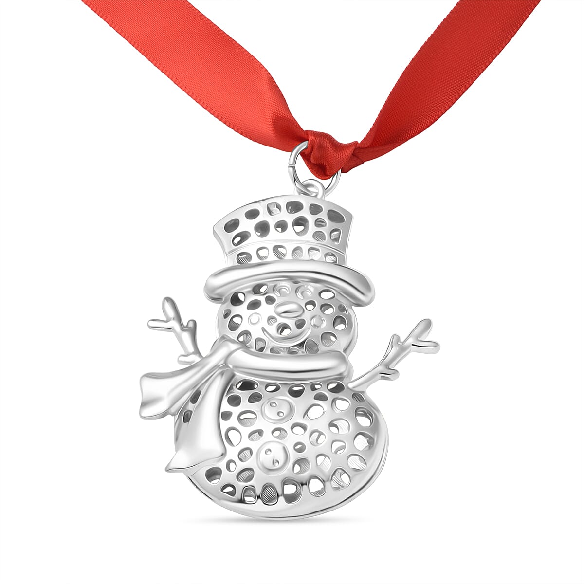 RACHEL GALLEY Snowman Charm with Red Ribbon in Silver Tone 8306305 0