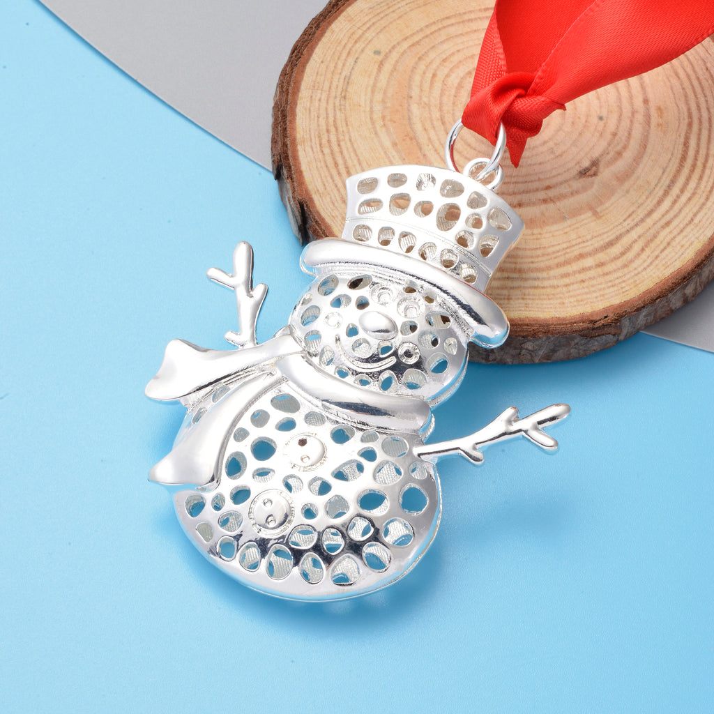 RACHEL GALLEY Snowman Charm with Red Ribbon in Silver Tone