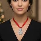 RACHEL GALLEY Snowman Charm with Red Ribbon in Silver Tone