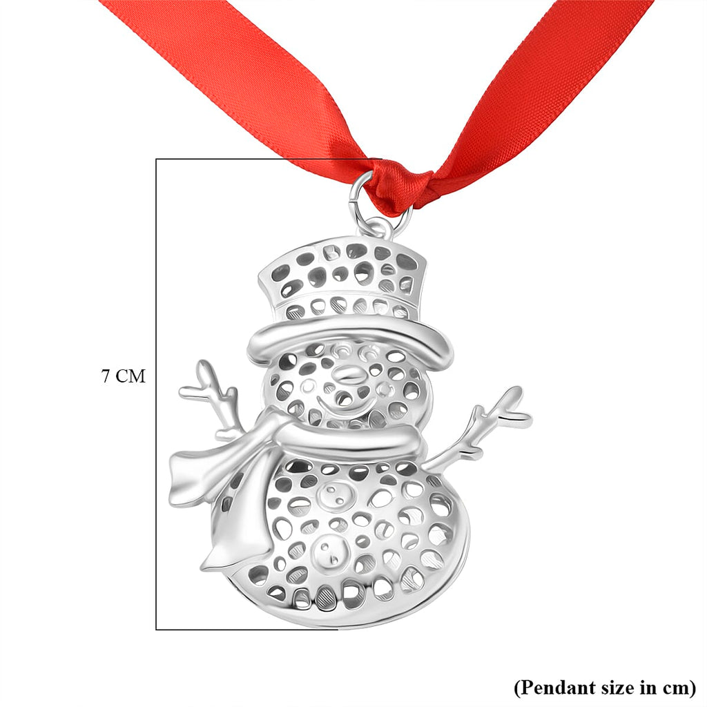 RACHEL GALLEY Snowman Charm with Red Ribbon in Silver Tone