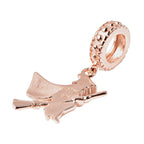 Charmes De Memoire - Rose Gold Overlay Sterling Silver Enamelled Flying Witch Charm-Pendant