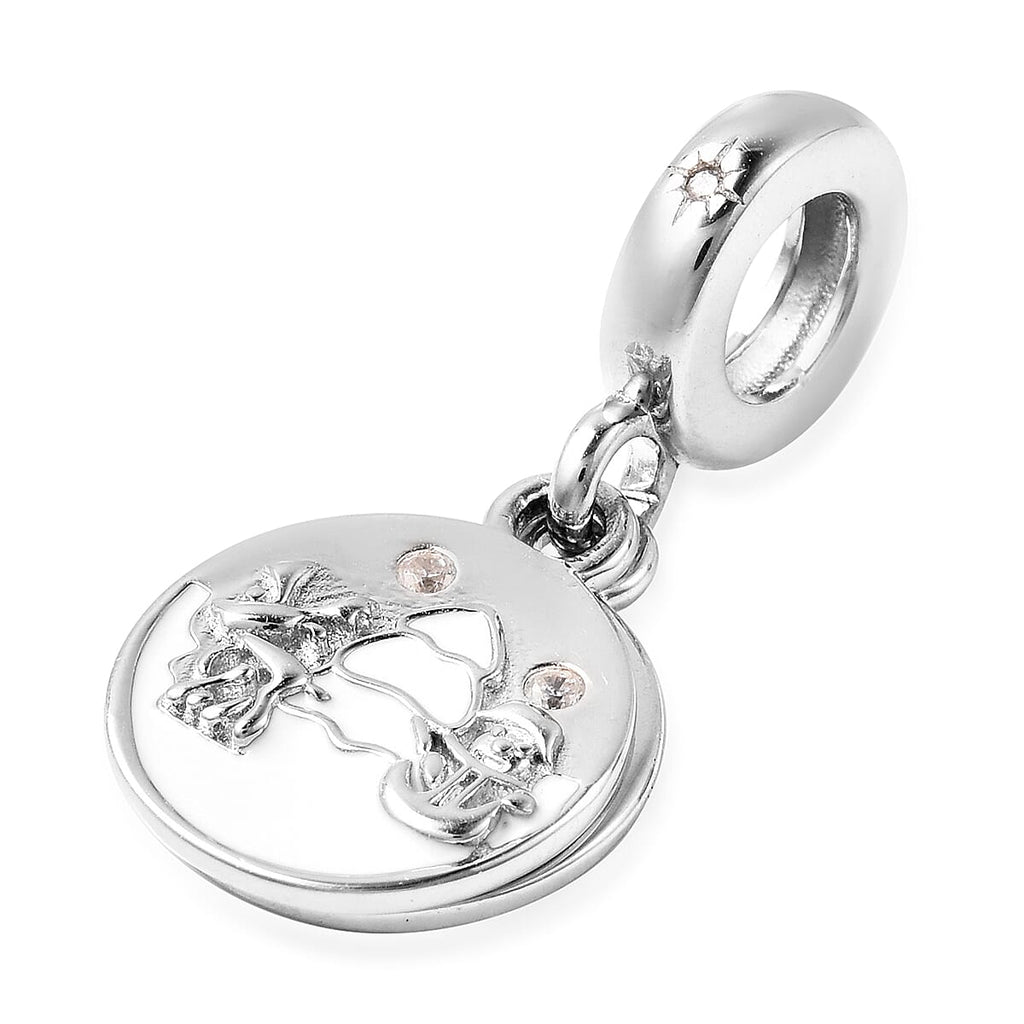 Charmes De Memoire Simulated Diamond Enamelled Charm in Sterling Silver
