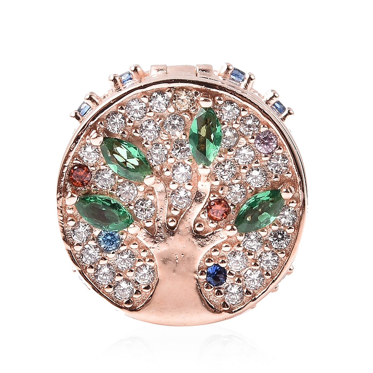 Charmes De Memoire Simulated Emerald and Multi Colour Gemstone Openable Charm in Rose Gold Plated Sterling Silver 3693141 0