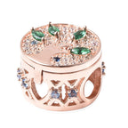 Charmes De Memoire- Simulated Emerald and Multi Colour Gemstone Openable Charm in Rose Gold Overlay Sterling Silver