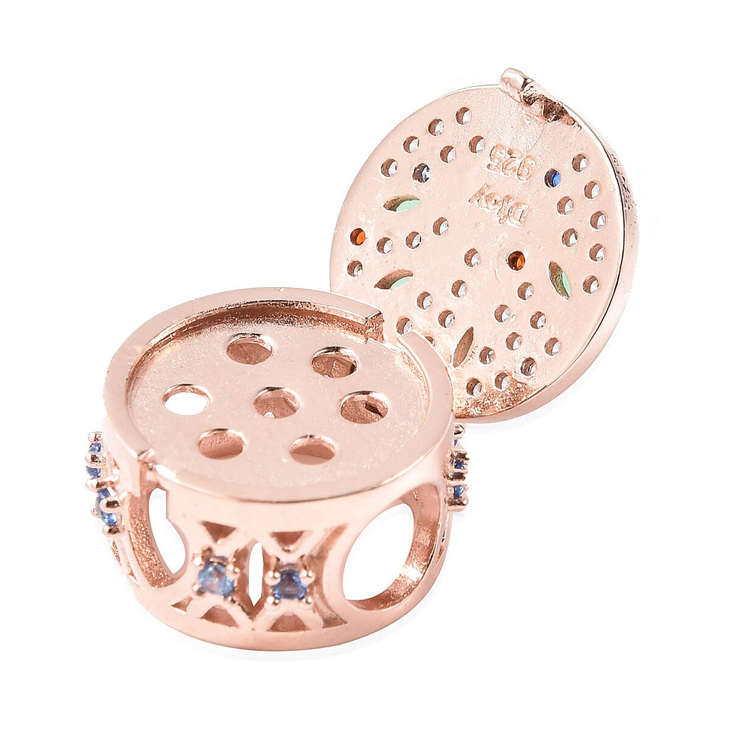 Charmes De Memoire- Simulated Emerald and Multi Colour Gemstone Openable Charm in Rose Gold Overlay Sterling Silver