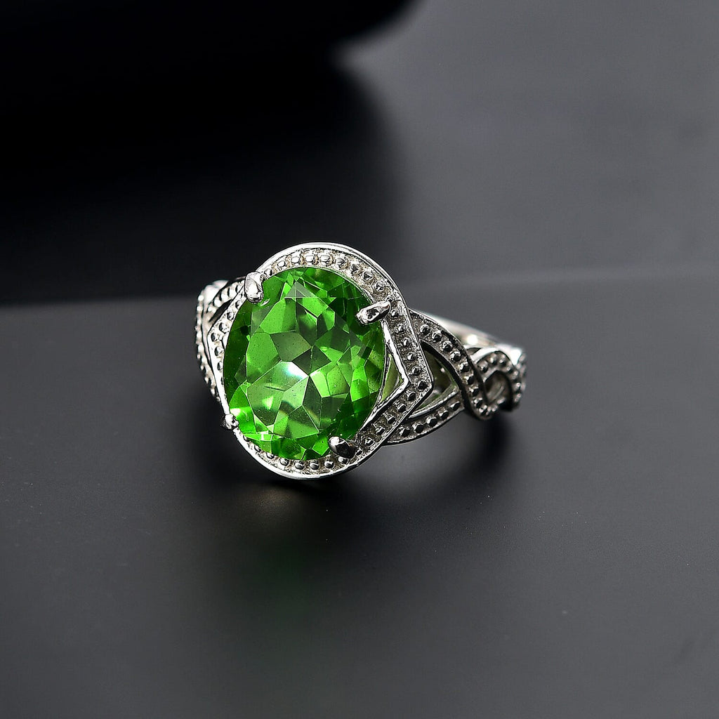 Chartreuse Quartz Ring in Platinum Tone 5.06 Ct.