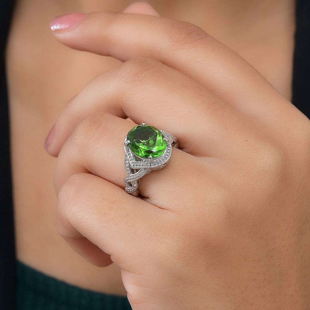 Chartreuse Quartz Ring in Platinum Tone 5.06 Ct.