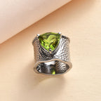 Chartreuse Quartz Solitaire Ring in Silver Tone 4.48 Ct.