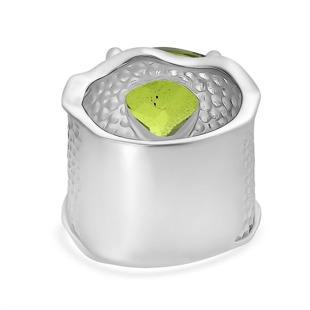 Chartreuse Quartz Solitaire Ring in Silver Tone 4.48 Ct.