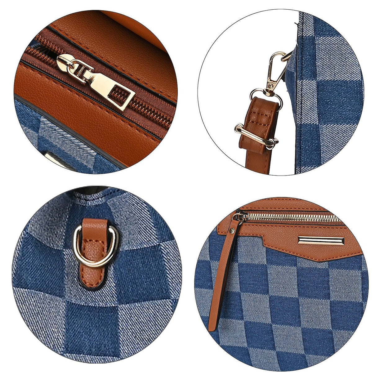 Checker Pattern Crossbody Bag With 2 Exterior Zipper Pockets &amp; Handle Drop - Blue 7565001 5