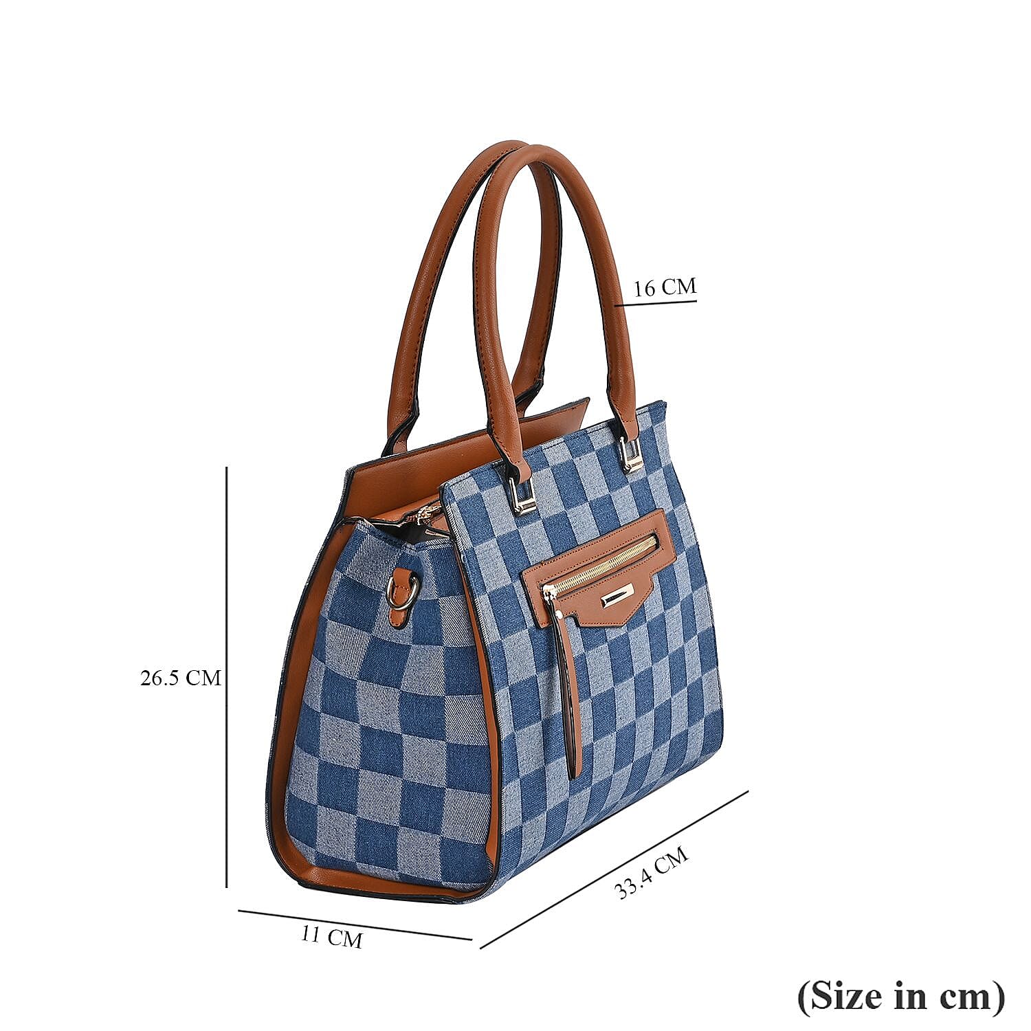 Checker Pattern Crossbody Bag With 2 Exterior Zipper Pockets &amp; Handle Drop - Blue 7565001 6