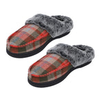 Tartan Faux Fur Slippers (Size 3- 4) - Red & Grey