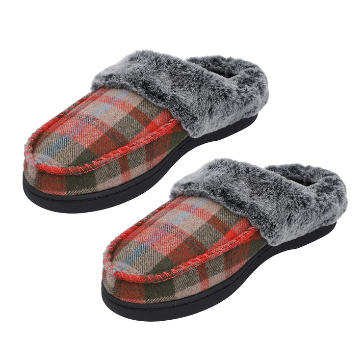 Checkered Pattern Faux Fur Slippers - Red and Grey 3871396 1