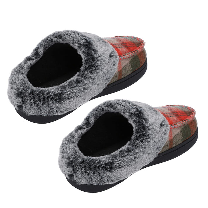 Checkered Pattern Faux Fur Slippers - Red and Grey 3871396 2