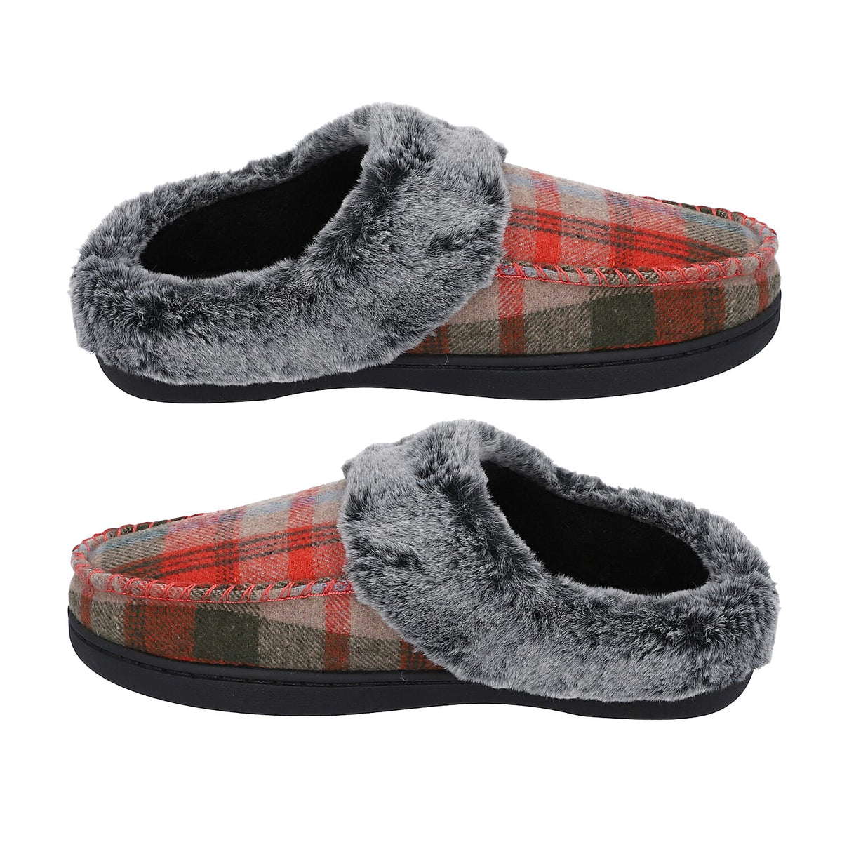Checkered Pattern Faux Fur Slippers - Red and Grey 3871396 3