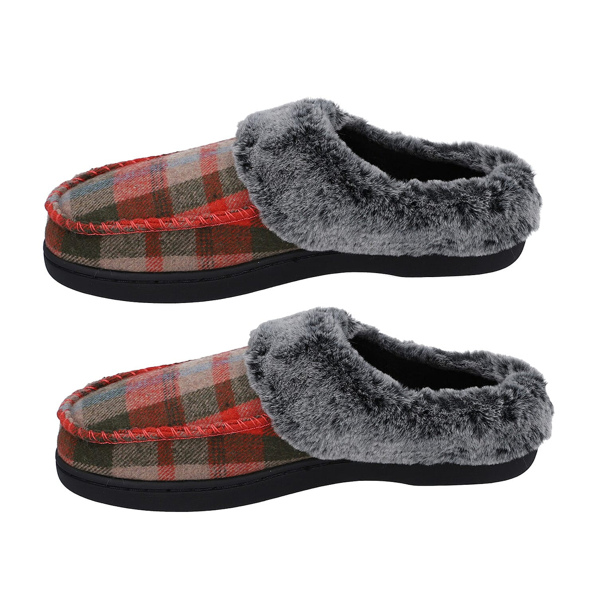 Checkered Pattern Faux Fur Slippers - Red and Grey 3871396 4