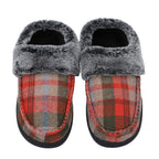 Tartan Faux Fur Slippers (Size 3- 4) - Red & Grey