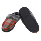 Tartan Faux Fur Slippers (Size 3- 4) - Red & Grey