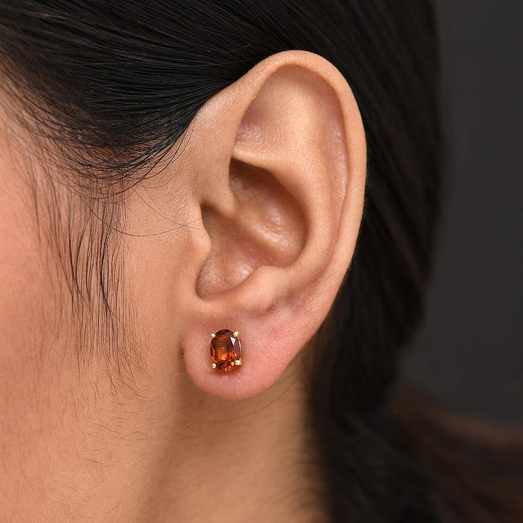 Cherry Citrine Solitaire Earring with Push Back in 14K Gold Plated Sterling Silver 1.72 Ct.