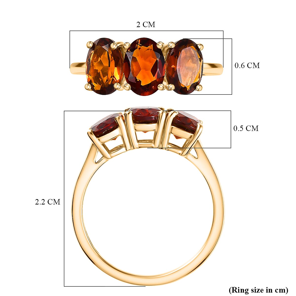 Cherry Citrine Trilogy Ring in Yellow Gold Plated Sterling Silver 2.59 Ct. 8273201 6