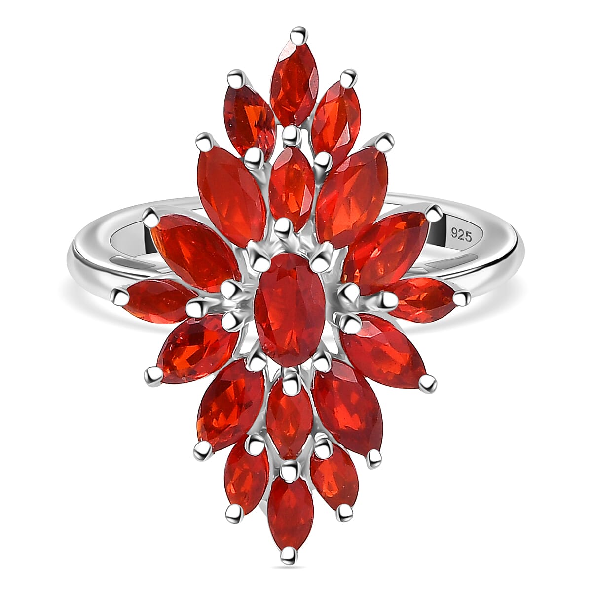 Cherry Fire Opal Cluster Ring in Rhodium Overlay Sterling Silver 1.92 ct 7877438 0