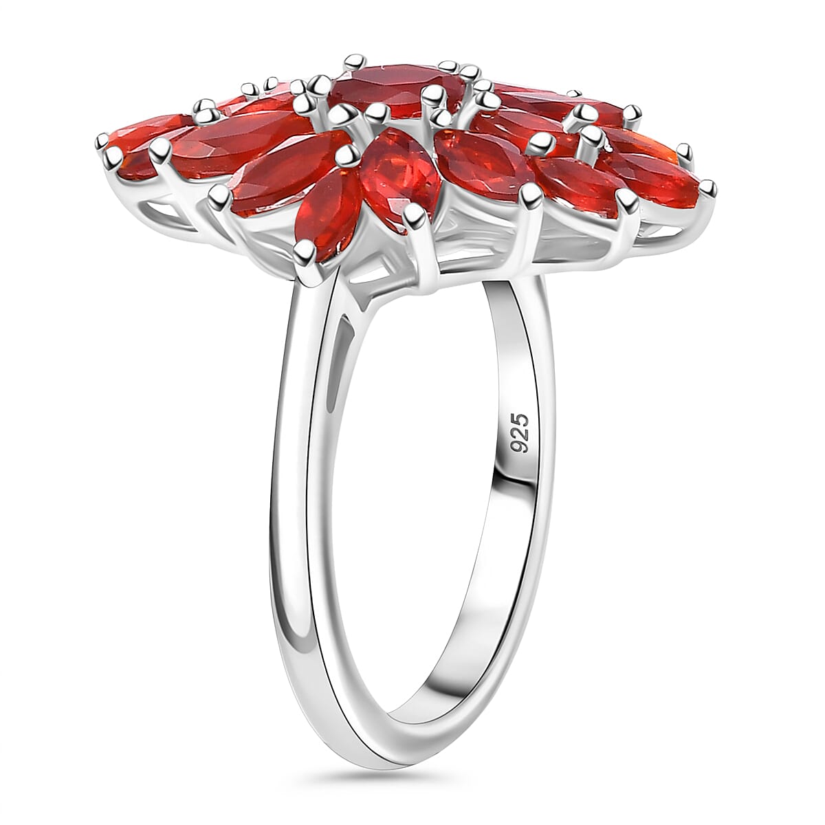 Cherry Fire Opal Cluster Ring in Rhodium Overlay Sterling Silver 1.92 ct 7877438 3