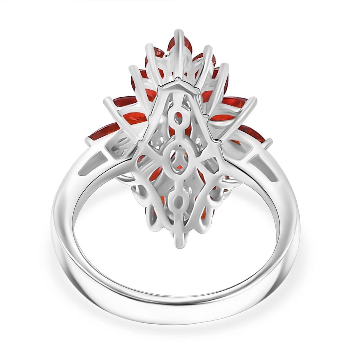 Cherry Fire Opal Cluster Ring in Rhodium Overlay Sterling Silver 1.92 ct 7877438 4