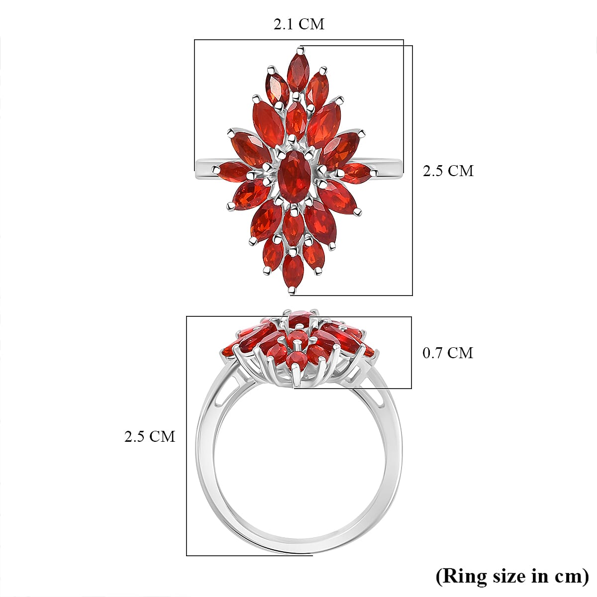 Cherry Fire Opal Cluster Ring in Rhodium Overlay Sterling Silver 1.92 ct 7877438 5