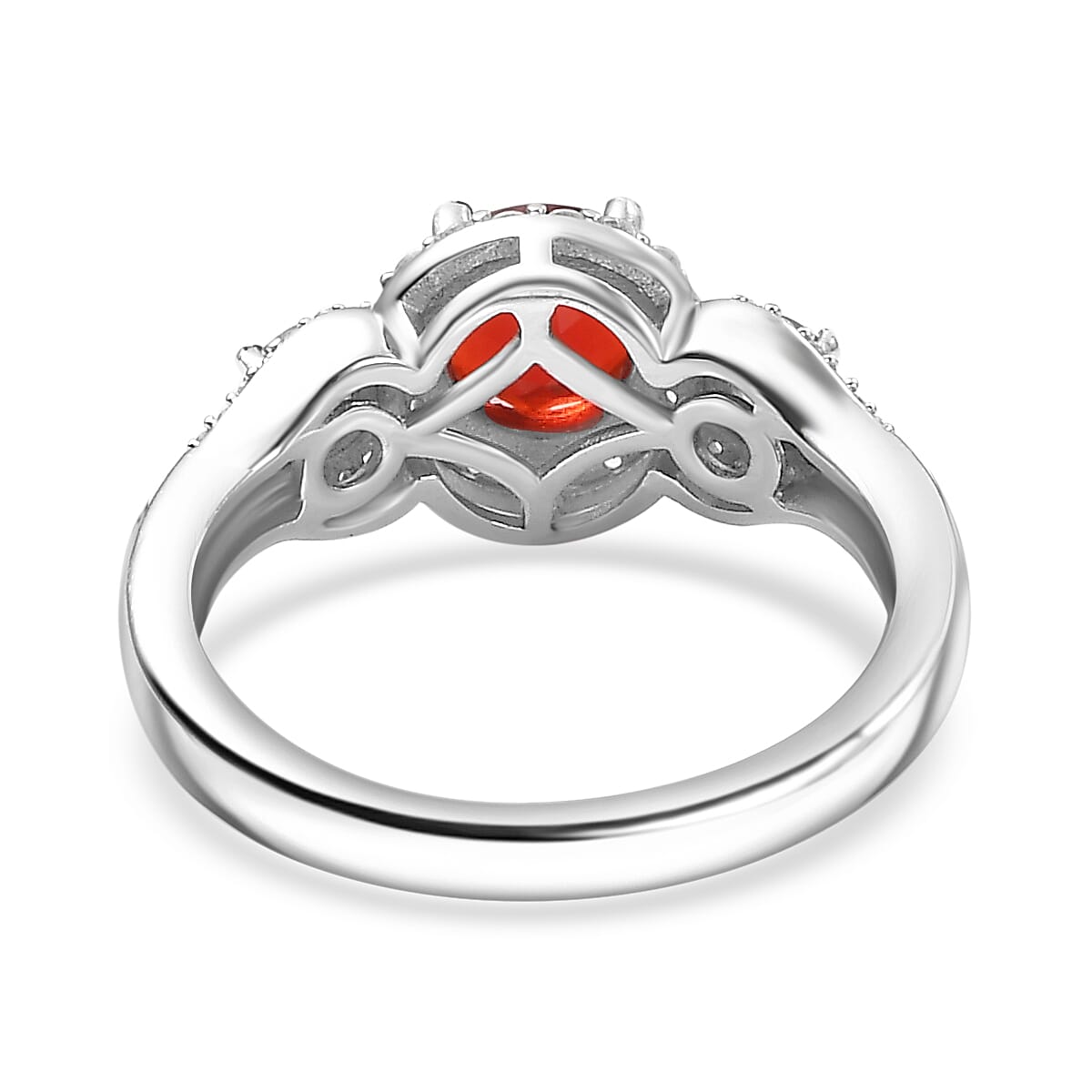 Cherry Fire Opal, Emerald, White Zircon Ring in Rhodium Overlay Sterling Silver 7892326 4