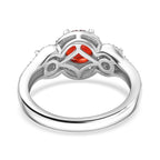 Cherry Fire Opal, Emerald & White Zircon Ring in Rhodium Sterling Silver 1.24 ct